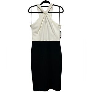 Guess Los Angeles Twisted Front Halter Neck Women's Dress, Ivory & Black Sz 12
